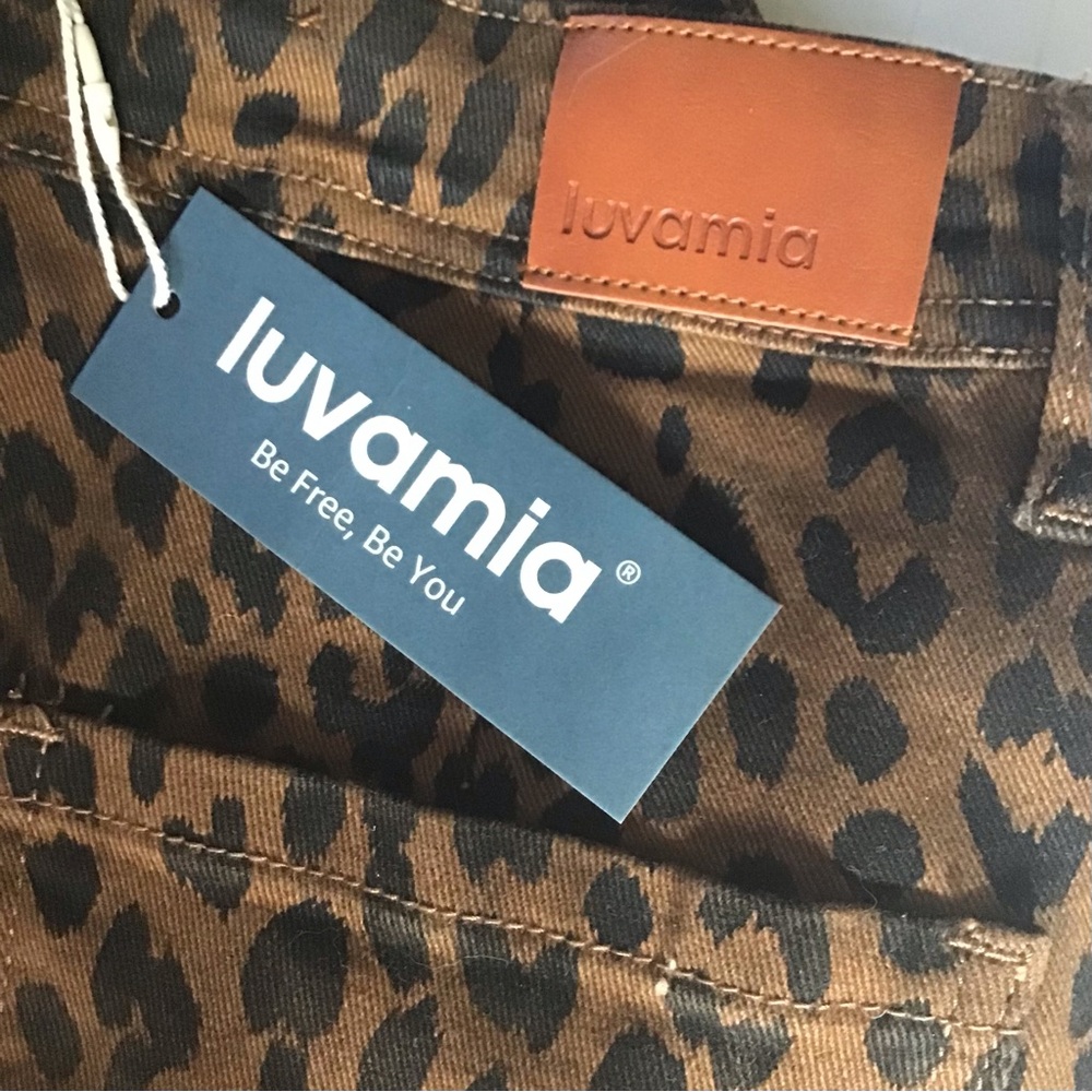 luvamia, Animal Print Wide Leg Pants, Brown Leopard, Size L - Picture 7 of 8